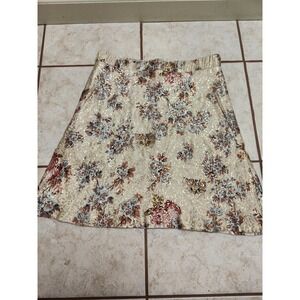 Paul & Joe Sister Gold Metallic Brocade Floral Cat Kitten Mini Skirt Size 38